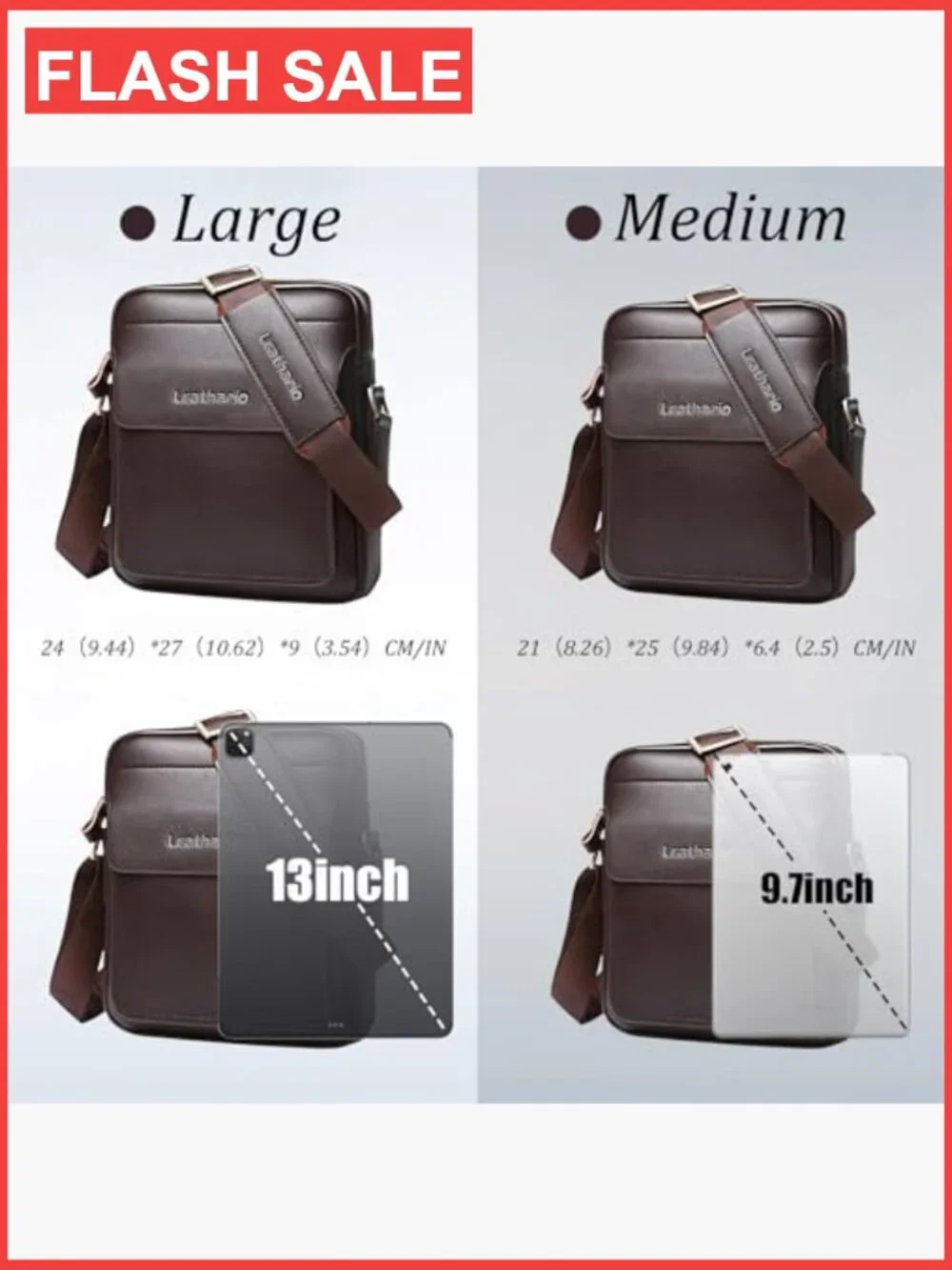 Men's Vegan Leather Crossbody Bag Messenger Shoulder Sling Satchel Work Travel